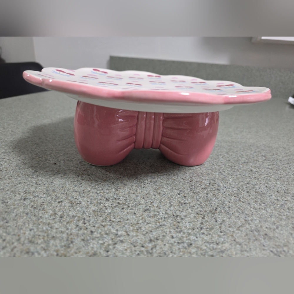 Cake Stand Cherry, Pink Bow 10”